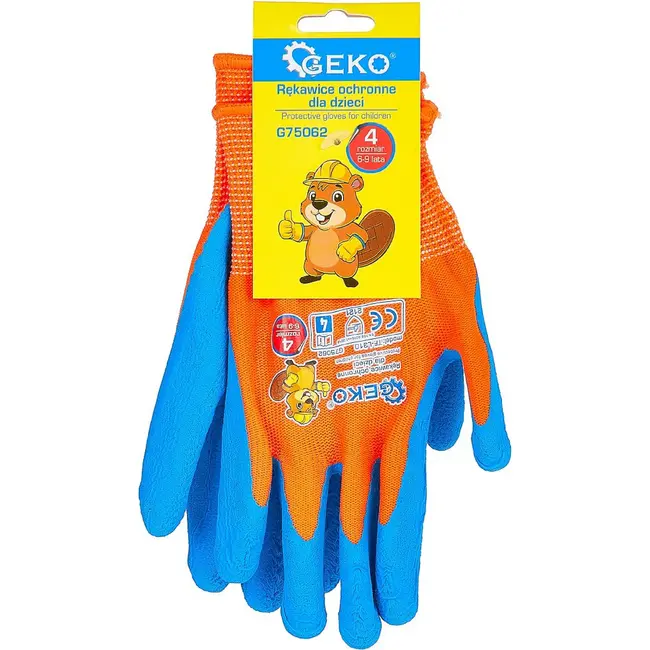 GEKO Beschermhandschoenen voor kinderen maat 4 oranje blauw met latex foam 12 paar