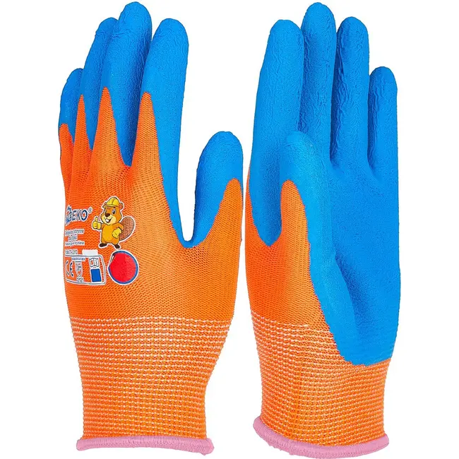 GEKO Beschermhandschoenen voor kinderen maat 3 oranje blauw met latex foam 12 paar