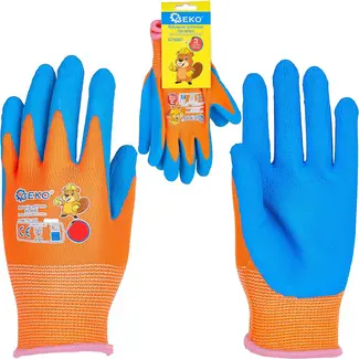 GEKO Beschermhandschoenen voor kinderen maat 3 oranje blauw met latex foam 12 paar