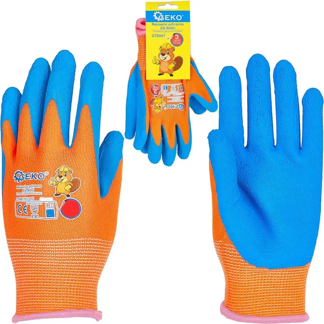 GEKO Beschermhandschoenen voor kinderen maat 3 oranje blauw met latex foam 12 paar