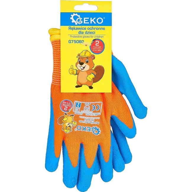 GEKO Beschermhandschoenen voor kinderen maat 2 oranje blauw met latex foam 12 paar