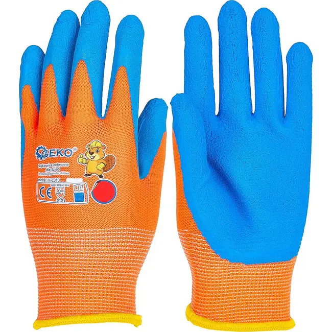 GEKO Beschermhandschoenen voor kinderen maat 2 oranje blauw met latex foam 12 paar