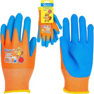GEKO Beschermhandschoenen voor kinderen maat 2 oranje blauw met latex foam 12 paar