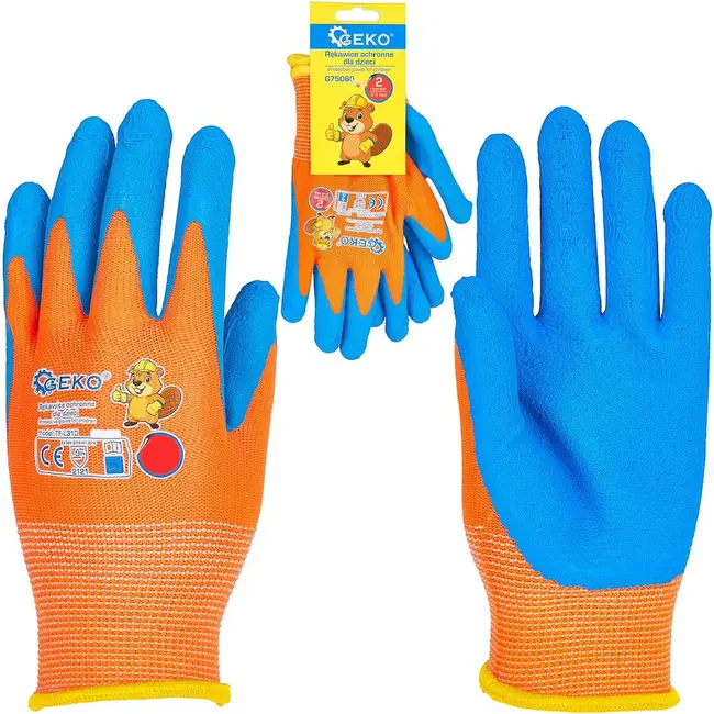 GEKO Beschermhandschoenen voor kinderen maat 2 oranje blauw met latex foam 12 paar