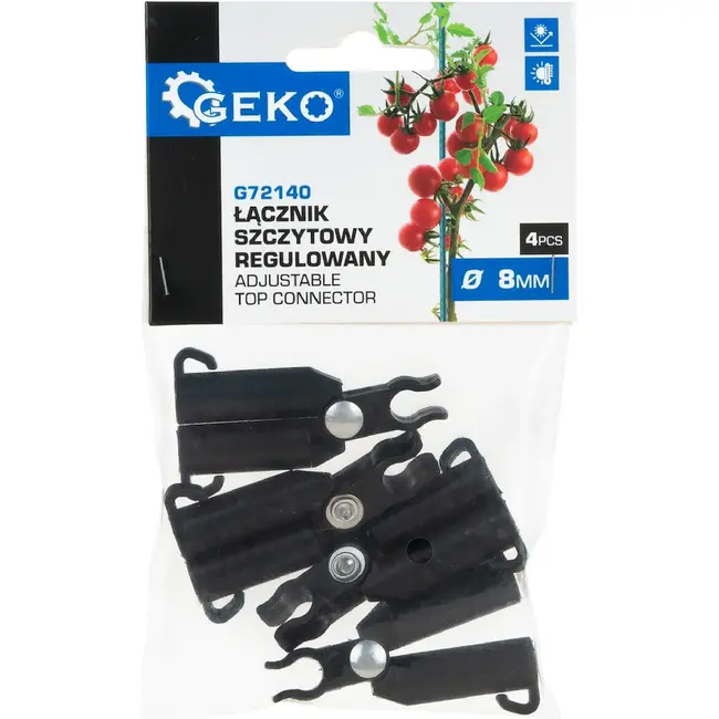 GEKO Topconnector voor tuinsteunen 8 mm, verstelbare koppeling voor klimplanten, 4 stuks