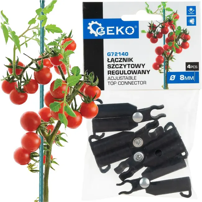 GEKO Topconnector voor tuinsteunen 8 mm, verstelbare koppeling voor klimplanten, 4 stuks