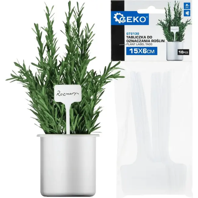 GEKO Plantenlabels 15 x 6 cm wit, schrijfbare labels voor kruiden en zaailingen, 10 stuks