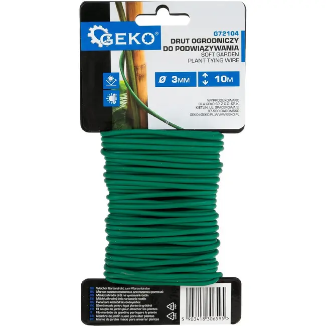 GEKO Groen binddraad voor planten 3 mm x 10 m, flexibel draad met zachte coating