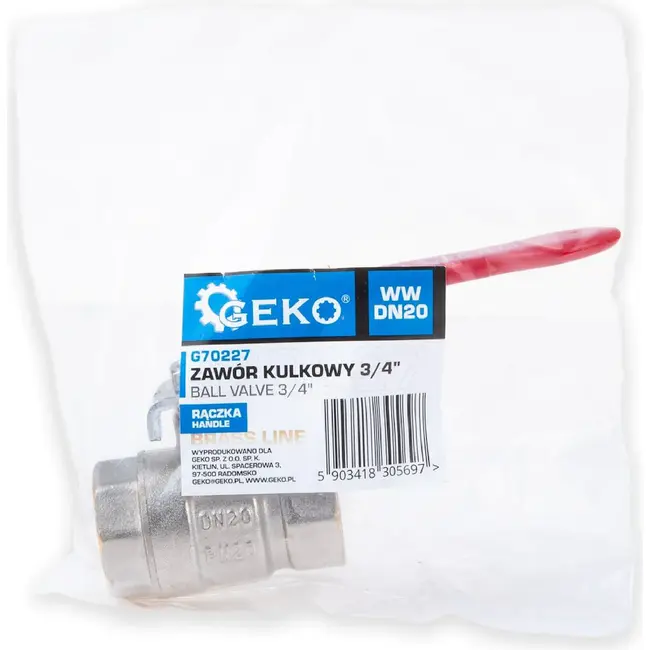 GEKO 3/4 inch kogelkraan met wartel, volle doorlaat en rode hendel voor water en cv