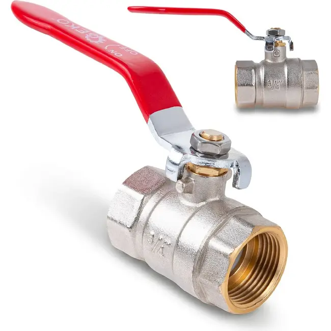 GEKO 3/4 inch kogelkraan met wartel, volle doorlaat en rode hendel voor water en cv