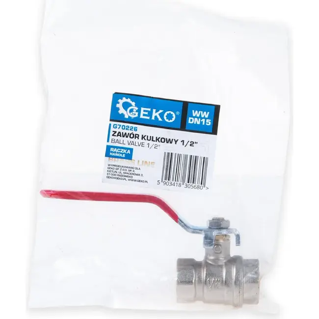 GEKO 1/2 inch kogelkraan met wartel, volle doorlaat en rode hendel voor water en cv