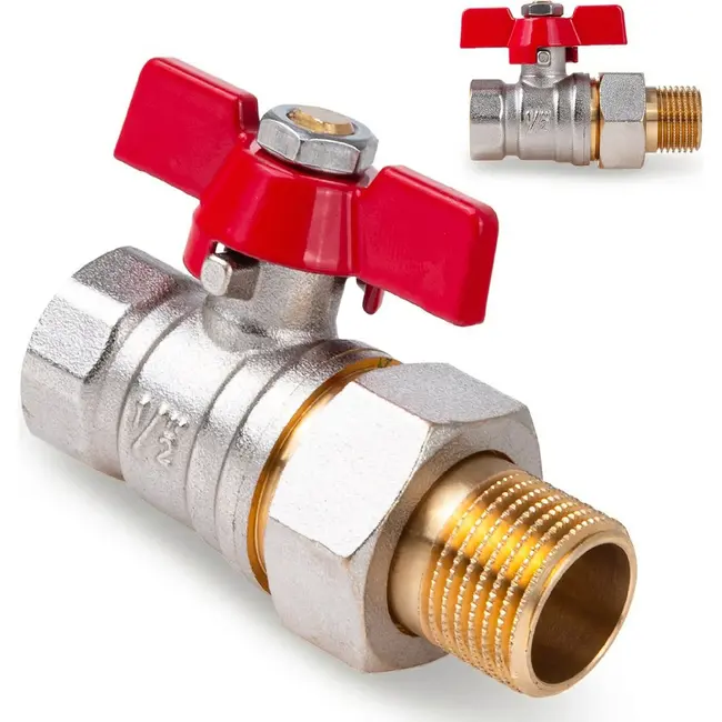 GEKO 1/2 inch kogelkraan met koppeling, wartel en vlinderhendel voor water en cv