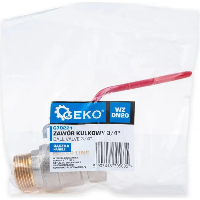 GEKO 3/4 inch kogelkraan WZ met volle doorlaat en rode hendel voor water en cv