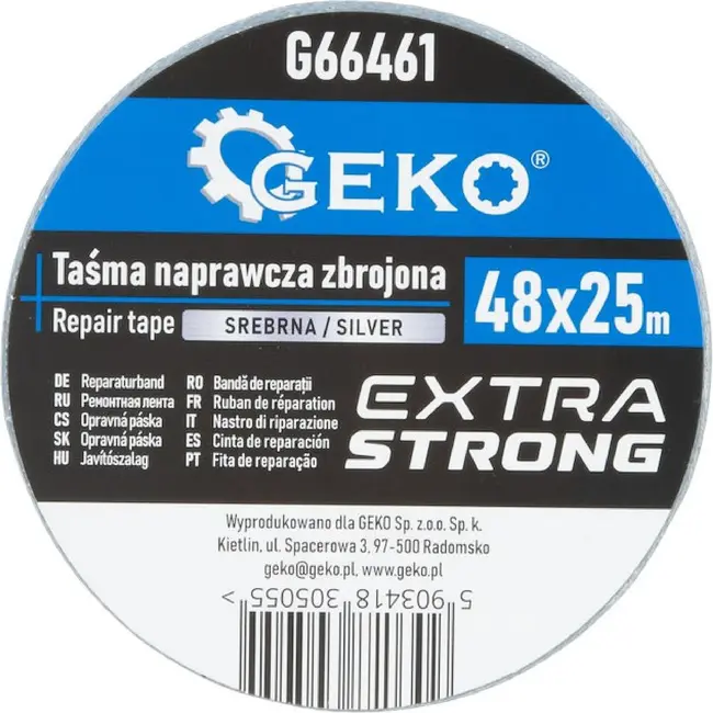 GEKO Versterkte reparatietape 48 mm x 25 m zilver voor repareren en afdichten