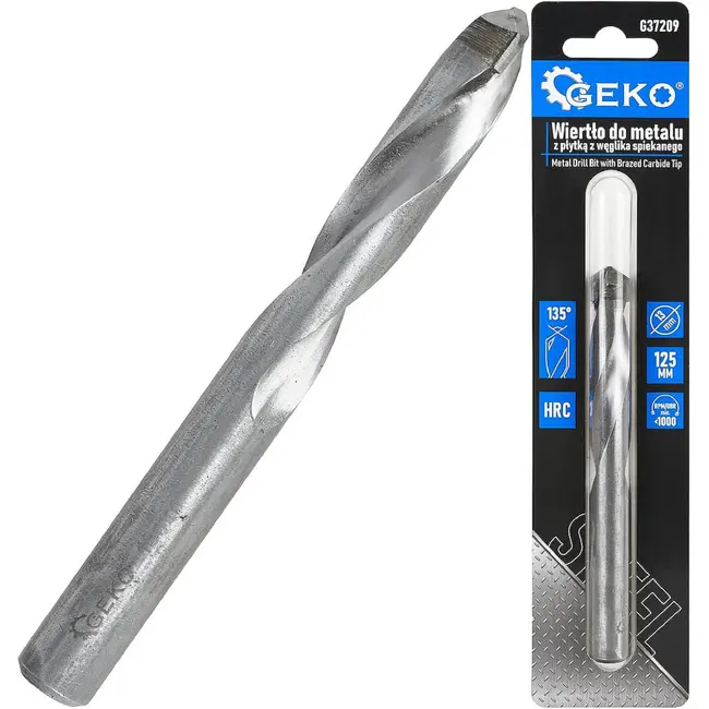 GEKO Metaalboor 13 x 125 mm met YG8 hardmetalen punt voor zwaar en precies boorwerk in metaal