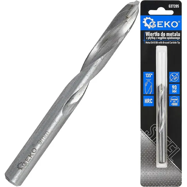 GEKO Metaalboor 9 x 90 mm met YG8 hardmetalen punt voor nauwkeurig boren in metaal