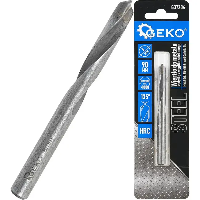 GEKO Metaalboor 8 x 90 mm met YG8 hardmetalen punt voor nauwkeurig boren in metaal