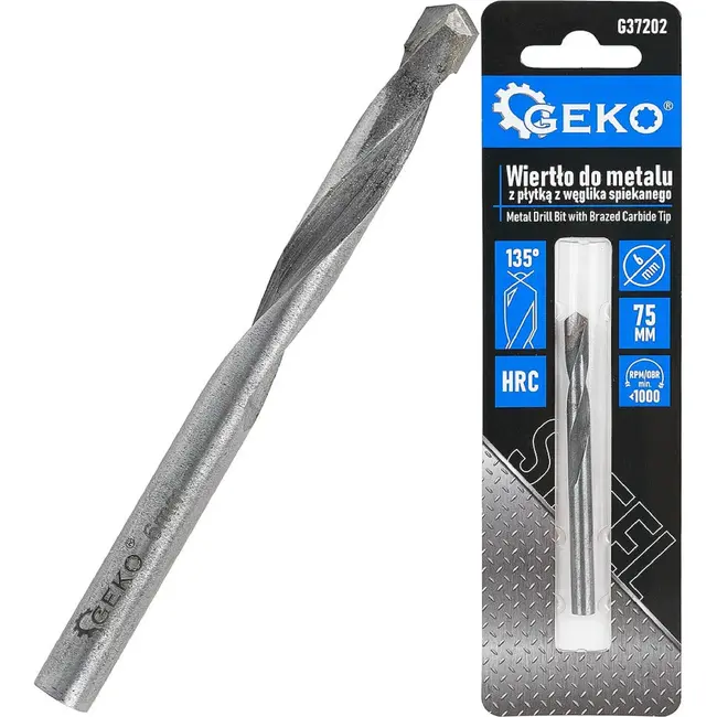 GEKO Metaalboor 6 x 75 mm met YG8 hardmetalen punt voor nauwkeurig boren in metaal