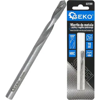 GEKO Metaalboor 5 x 70 mm met YG8 hardmetalen punt voor nauwkeurig boren in metaal