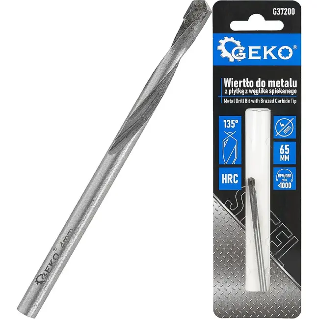 GEKO Metaalboor 4 x 65 mm met YG8 hardmetalen punt voor nauwkeurig boren in metaal