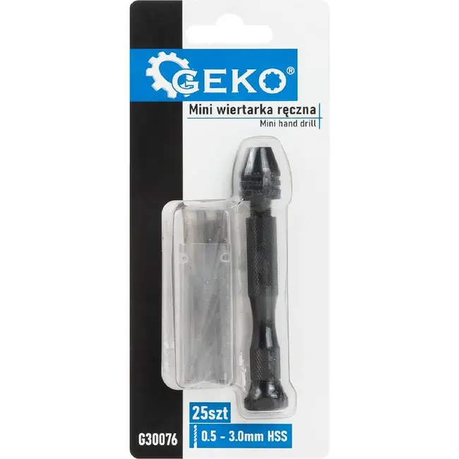 GEKO Mini handboor set 0,5 tot 3,0 mm met 25 HSS boortjes voor precisiewerk
