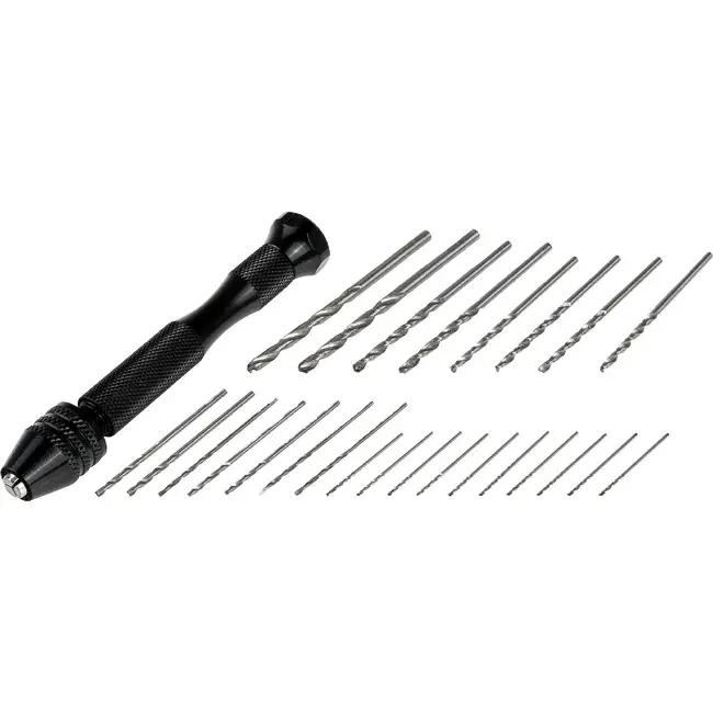 GEKO Mini handboor set 0,5 tot 3,0 mm met 25 HSS boortjes voor precisiewerk