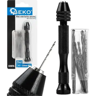 GEKO Mini handboor set 0,5 tot 3,0 mm met 25 HSS boortjes voor precisiewerk