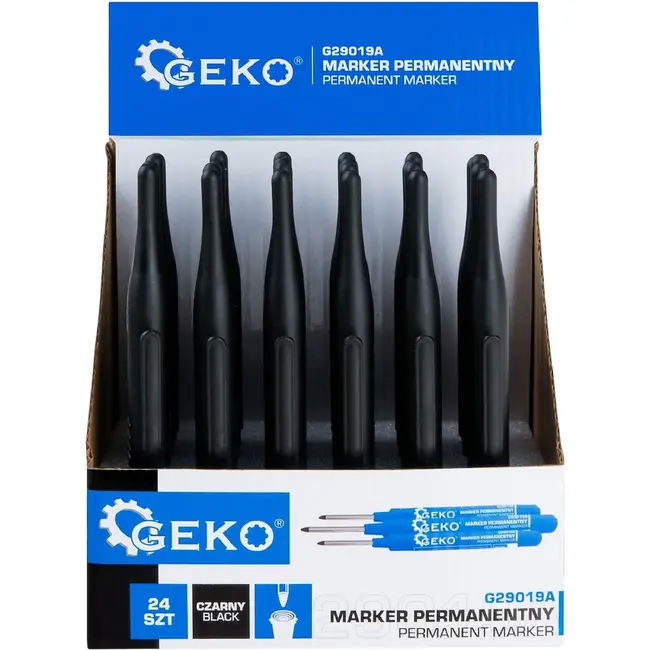 GEKO Permanente diep gat marker zwart 30 mm in displaybox met 24 stuks