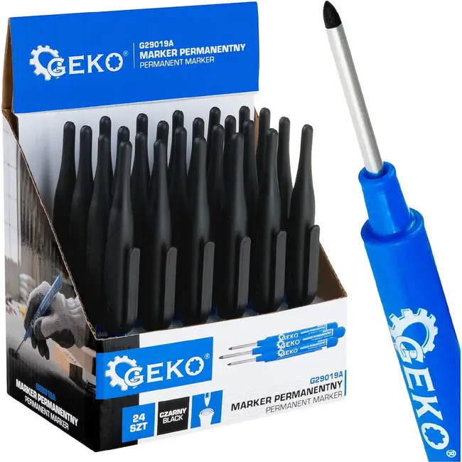 GEKO Permanente diep gat marker zwart 30 mm in displaybox met 24 stuks