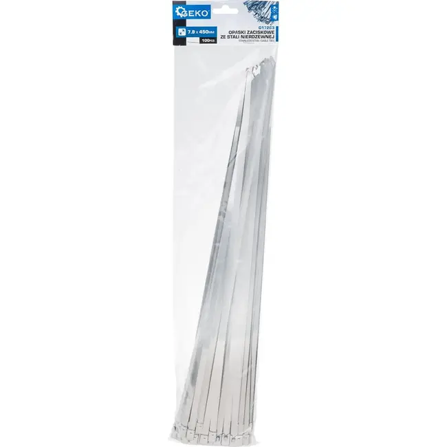GEKO RVS kabelbinders 7,9 x 450 mm 100 stuks voor kabels, leidingen en stevige buitenmontage