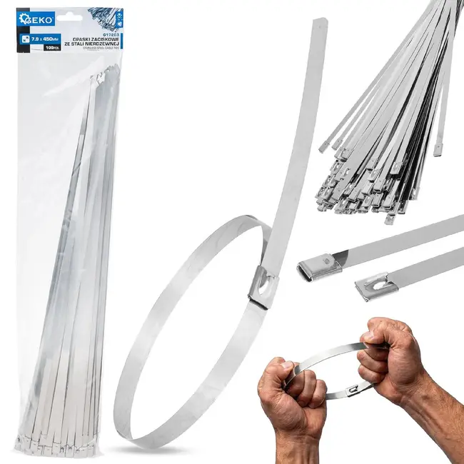 GEKO RVS kabelbinders 7,9 x 450 mm 100 stuks voor kabels, leidingen en stevige buitenmontage