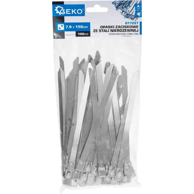 GEKO RVS kabelbinders 7,9 x 150 mm 100 stuks voor kabels, leidingen en buitengebruik