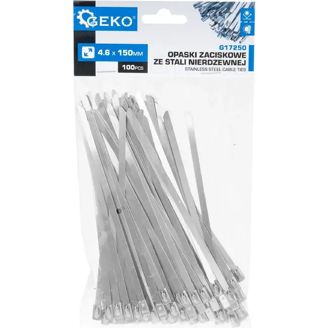 GEKO RVS kabelbinders 4,6 x 150 mm 100 stuks voor kabels, leidingen en buitengebruik