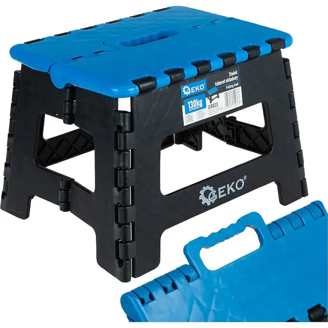 GEKO Inklapbare kruk 130 kg met handvat en compact opbergformaat 4 cm breed