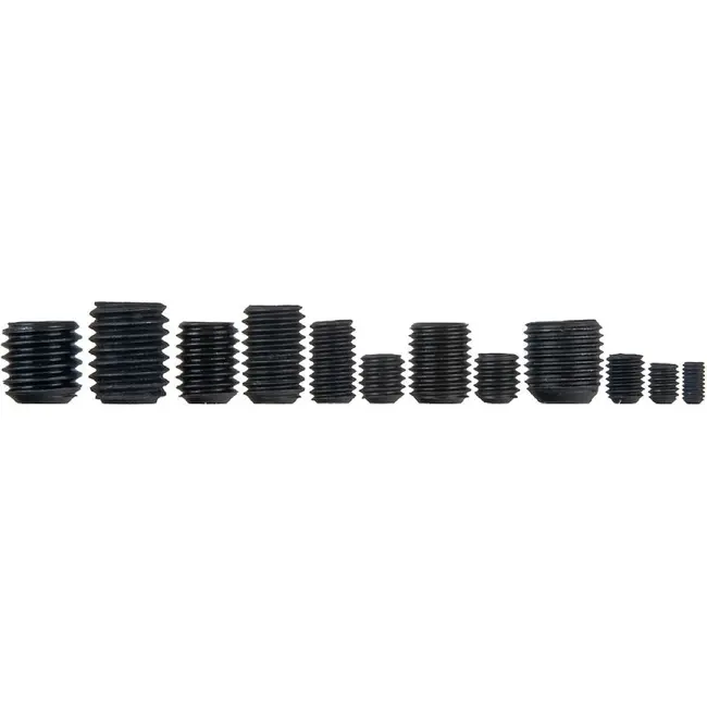 GEKO Zwarte inbus stelschroeven zonder kop 160 stuks in maten 3 x 5 mm tot 10 x 12 mm