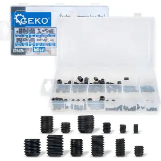 GEKO Zwarte inbus stelschroeven zonder kop 160 stuks in maten 3 x 5 mm tot 10 x 12 mm