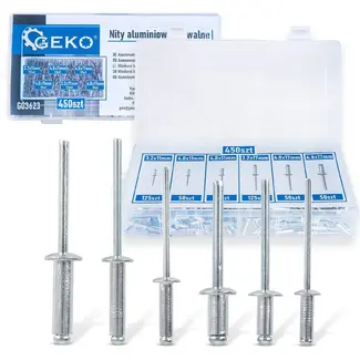 GEKO Aluminium popnagels set 450 stuks met maten 3,2 tot 4,8 mm in opbergkoffer