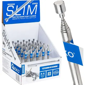 GEKO Telescopische magnetische opraaptool 125-630 mm met clip in displaydoos, 25 stuks