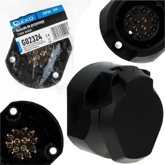 GEKO 13-polige aanhanger stekkerdoos 12 V zwart voor caravan en trailer aansluiting