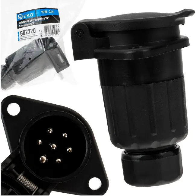 GEKO 7-polige aanhanger stekkerdoos type N 24 V zwart voor oplegger en trailer