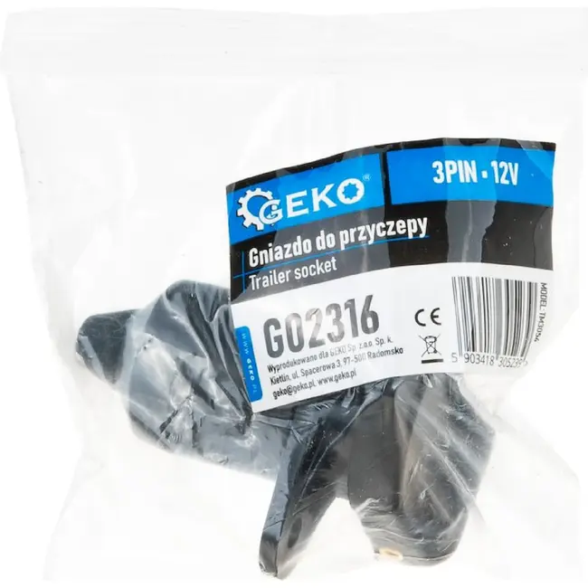 GEKO 3-polige aanhanger stekkerdoos 12 V zwart voor landbouwmachine en trailer
