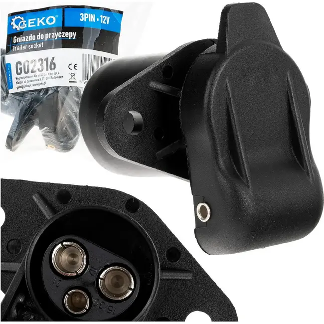 GEKO 3-polige aanhanger stekkerdoos 12 V zwart voor landbouwmachine en trailer