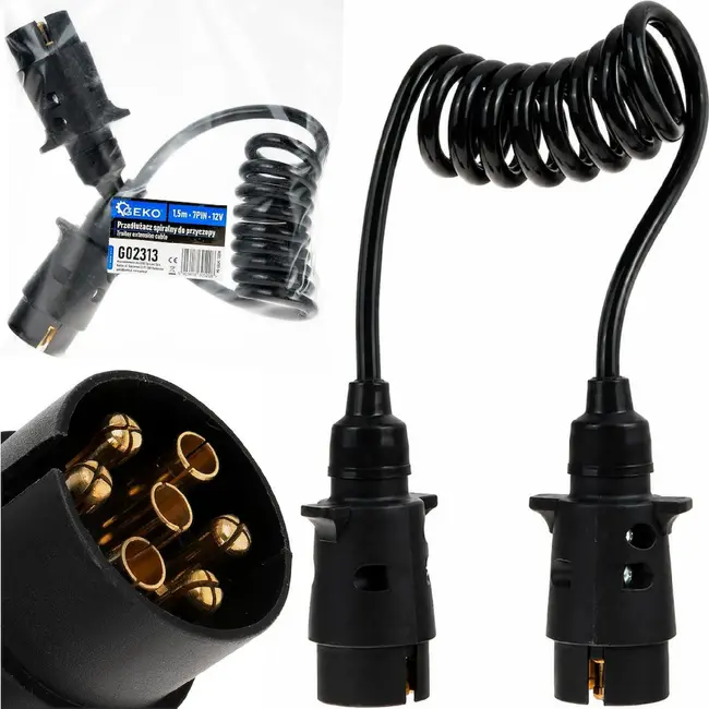 GEKO 7-polige spiraal verlengkabel 12 V 65-450 cm met 2 stekkers voor aanhanger en caravan