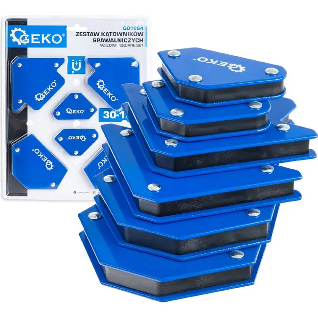 GEKO Magnetische laswinkelhaak set 6 stuks voor lassen uitlijnen en hechten 30° tot 135°