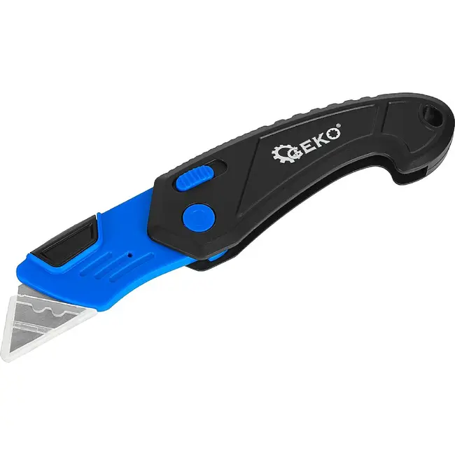 GEKO Inklapbaar veiligheidsmes 24 stuks met SK5 trapezium mes en ABS handgreep zwart blauw