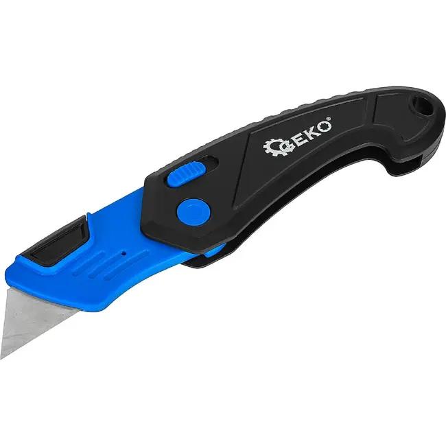 GEKO Inklapbaar veiligheidsmes 24 stuks met SK5 trapezium mes en ABS handgreep zwart blauw