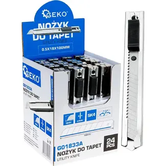 GEKO Afbreekmes 18 mm 24 stuks met metalen body meetschaal en SK4 mes 100 × 0,5 mm