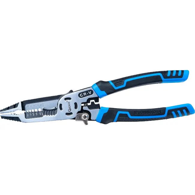 GEKO Multifunctionele draadstriptang 225 mm 9-in-1 voor strippen knippen en krimpen