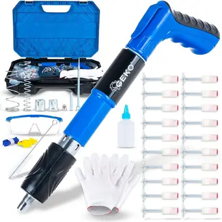 GEKO Handmatig pneumatisch spijkerpistool met 5 krachtstanden koffer en 20 nagels