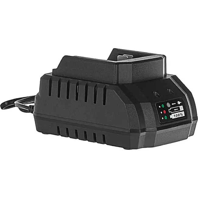 John Gardener Lader voor accu kettingzaag G80667 met zwarte behuizing, accupoort en netsnoer